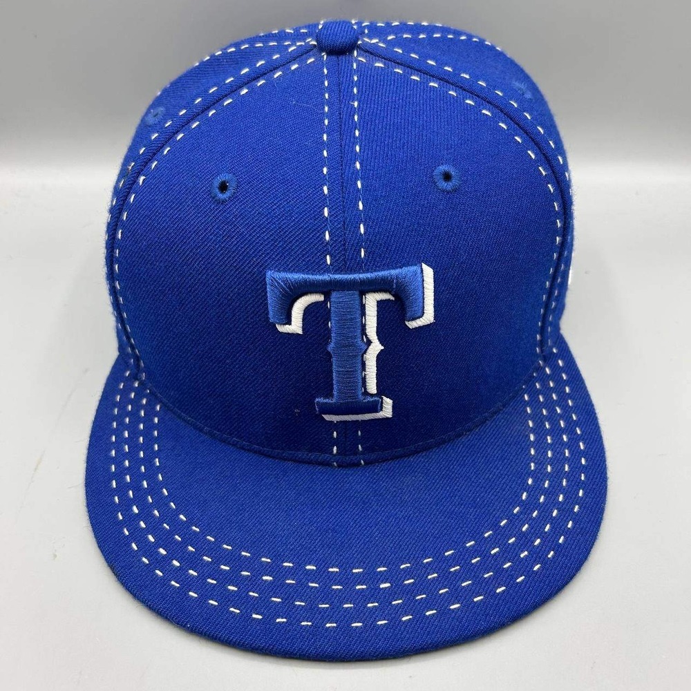 Texas Rangers MLB Hat Men 7 3/4 Blue 59Fifty New Era Fitted Cap Wool